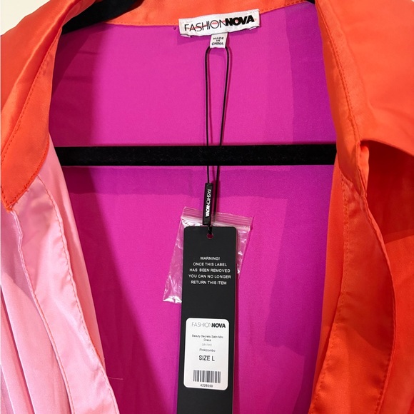 Fashion Nova NWT Beauty Secrets Satin Mini Dress Pink/combo Size Large - Picture 5 of 8